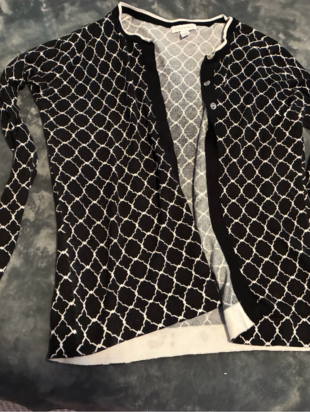 Charter Club Black & White Patterned Cardigan Blazer